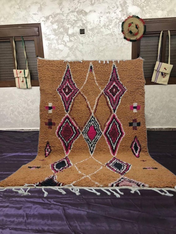 Berber Wool Rug: Handmade Moroccan Azilal (5x7, Orange Tones)