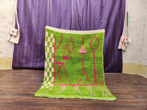 Boho Green & Pink Rug for Living Room | Stylish Area Rug Decor