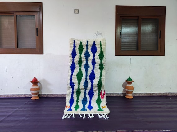 Moroccan Berber Wool Rug: Colorful Boho Style (Handmade with Fringe)