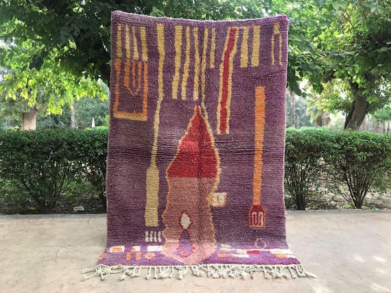 Moroccan Berber Rug: Lavender Wool with Black Pattern (Handmade)