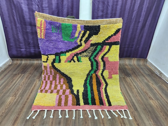 Moroccan Berber Wool Rug, Blue Stripes, Handwoven (10x12 or 10x14)