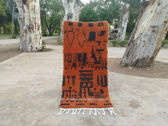Berber Runner Rug: Orange Wool Moroccan Style (Handwoven, Multiple Sizes)