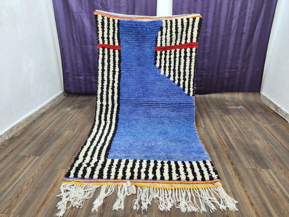 Beni Mrirt Wool Rug, Burgundy Border, Geometric Pattern (Handwoven Berber)