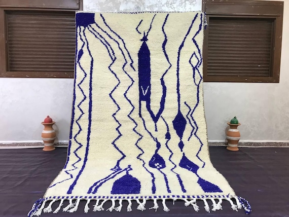 Soft Blue Moroccan Wool Rug - Bohemian Area Carpet