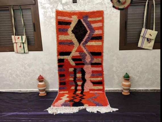 Boujaad Moroccan Rug - Soft Wool with Bold Black Diamond Design