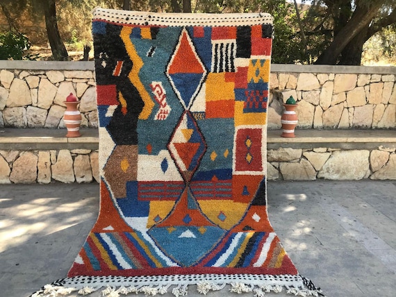 Berber Rug: Handwoven Navy Blue and Taupe - Wool Azilal Style