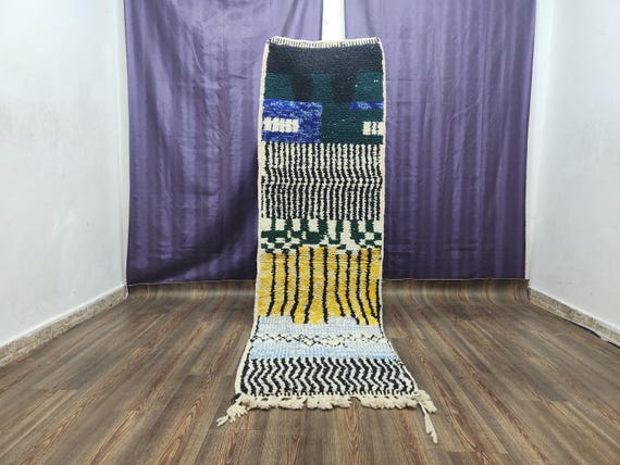 Moroccan Wool Runner Rug, Blue Beni Ourain (2x7 Feet)