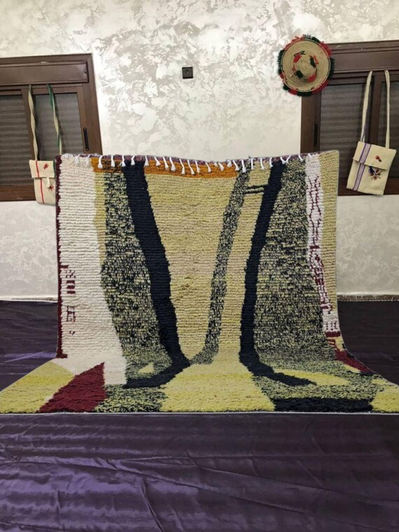 Berber Wool Rug, Peach Boujaad Pattern, Soft Texture (7x10 ft)