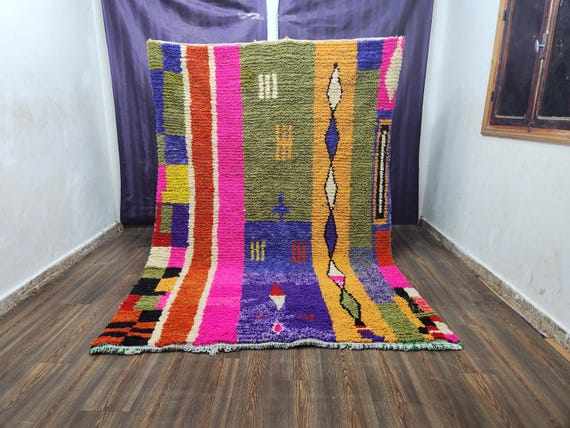 Pink Azilal Moroccan Rug: Handmade Berber Wool, 7x10 Size