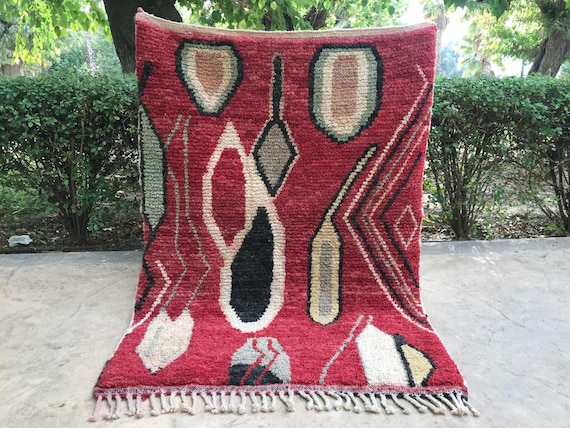Moroccan Wool Rug: Bohemian Red Geometric - Handwoven 6x9