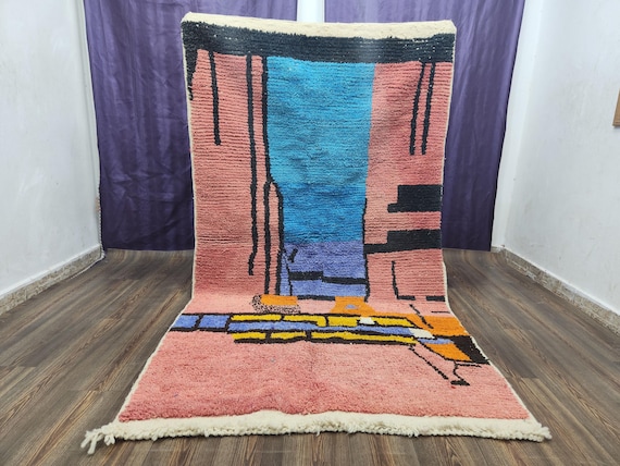 Moroccan Wool Rug, Handwoven, Geometric Patterns (5x7 ft)