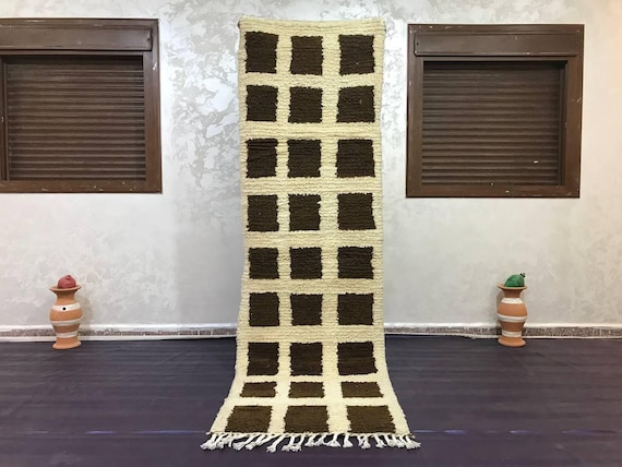 Handmade Berber Wool Rug - Black and White Checkered Moroccan Style