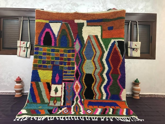 Bold Orange and Blue Geometric Rug – Colorful Accent for Any Room