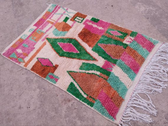 Boujaad Wool Rug, Moroccan Stripes, Bright Colors (Custom Sizes)