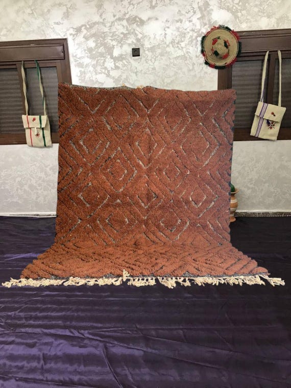 Moroccan Berber Area Rug - Burgundy Wool with Checker Design