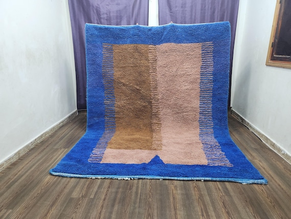 Beni Ourain Rug: Blue Cream Moroccan Wool (Handwoven, Soft Texture)