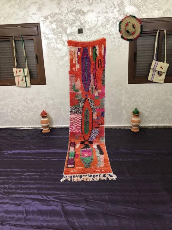 Handmade Moroccan Wool Runner Rug: Colorful Berber Design, narrow space decor