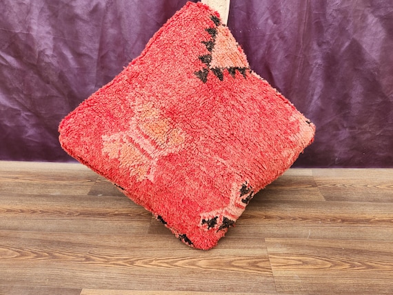 Artisan Handmade Red Pouf Rug - Mocaccan Style for Cozy Spaces