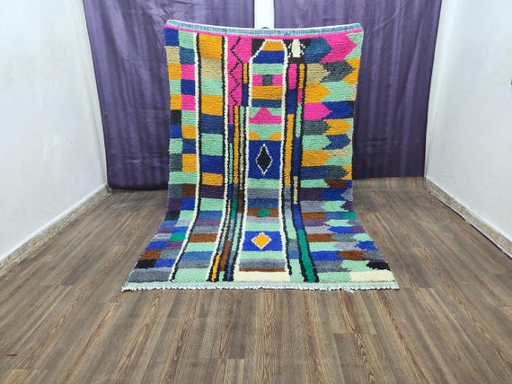 Moroccan Runner Rug: Pink Moss and Yellow Berber Wool