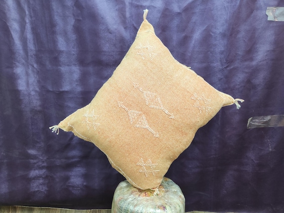 Moroccan Kilim Pouf Cushion: Handwoven Wool Floor Seat, Orange