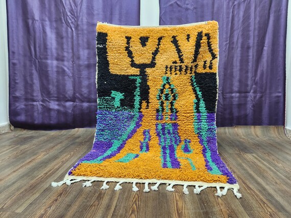 Berber Moroccan Wool Rug - Azilal Geometric Design with Tassels