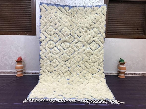 Handmade Moroccan Rug: Blue and Ivory Wool Berber Style (Custom Size)