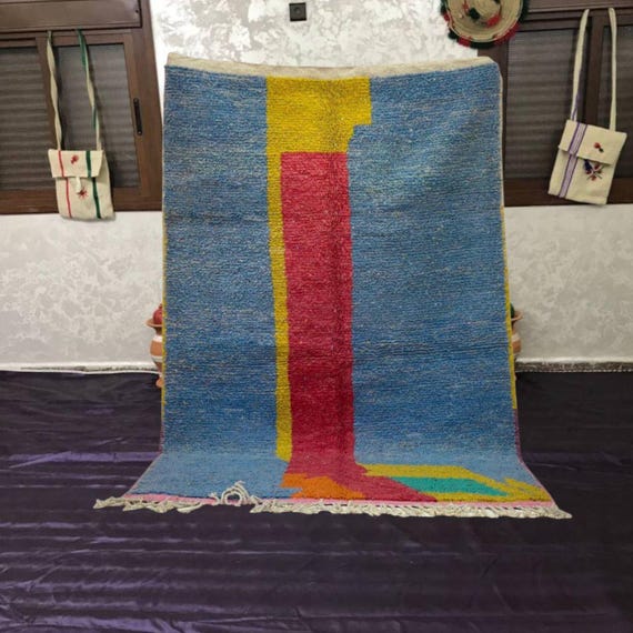 Moroccan Wool Rug - Light Blue Stripes, Hand-Knotted Oversized 12x15 ft