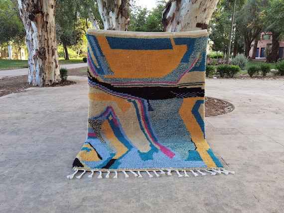 Moroccan Berber Wool Rug, Burgundy Geometric Pattern (Handwoven)