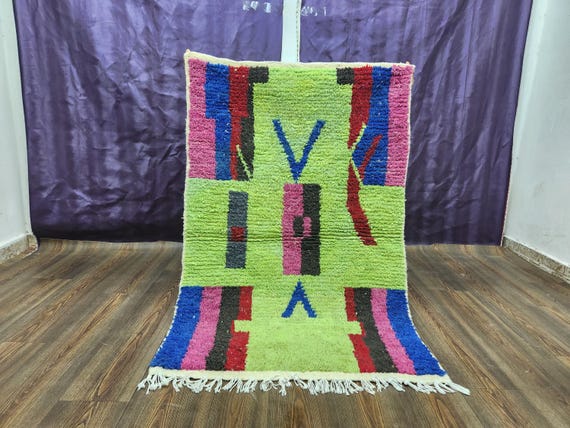 Handmade Wool Rug: Moroccan Boujaad Pattern - Soft, Shaggy Texture