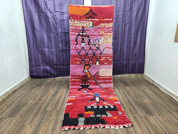 Berber Wool Runner Rug, Burnt Orange Geometric (2x5 Feet)