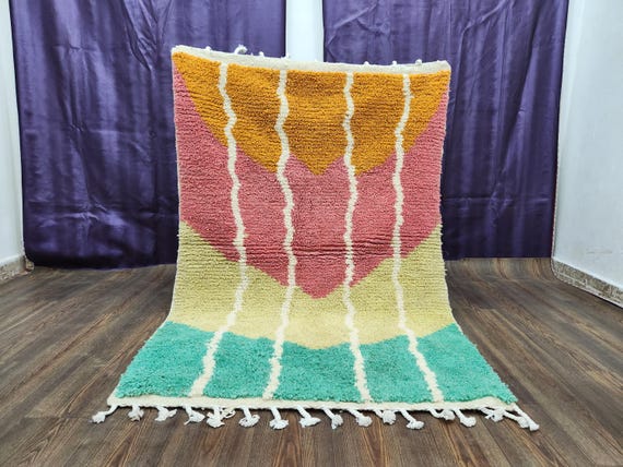 Colorful Moroccan Wool Rug: Handwoven Berber Beni Ourain 10x14