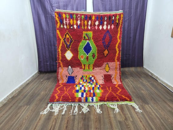 Moroccan Berber Wool Rug, Colorful Ivory Geometric (Hand-Knotted, 12x16)