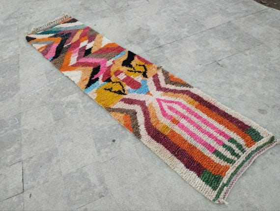 Berber Wool Runner Rug, Colorful Moroccan Design (Handmade, Soft Texture)