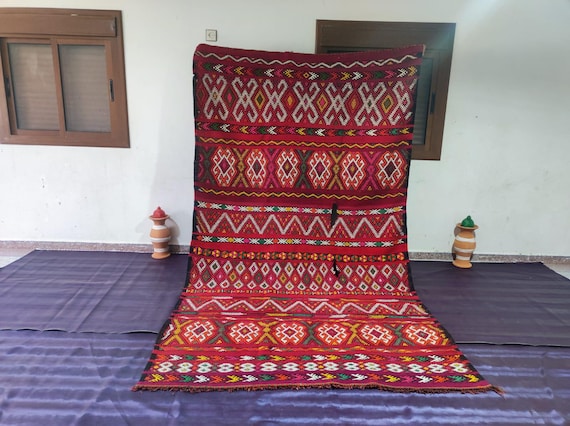 Boho Moroccan Kilim Rug, Handwoven Cotton (5x2 ft, Vintage Style)