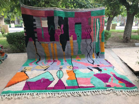 Moroccan Wool Rug: Soft Pastel Colors (Handmade 6x11)