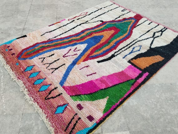 Handmade Moroccan Berber Rug: Colorful Wool, Amazigh Design,tapis authentique