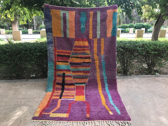 Moroccan Berber Wool Rug - Bold Orange Pattern with Tassel Trim