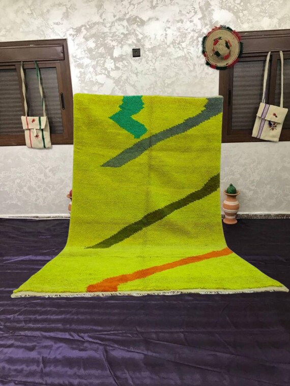 Berber Wool Rug: Yellow Moroccan Boujaad - Handmade, 10x14