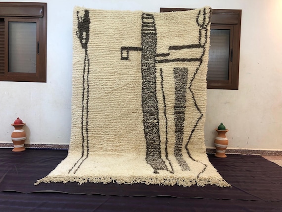 Moroccan Berber Wool Rug, Black Ivory Geometric (Handmade 6x9)