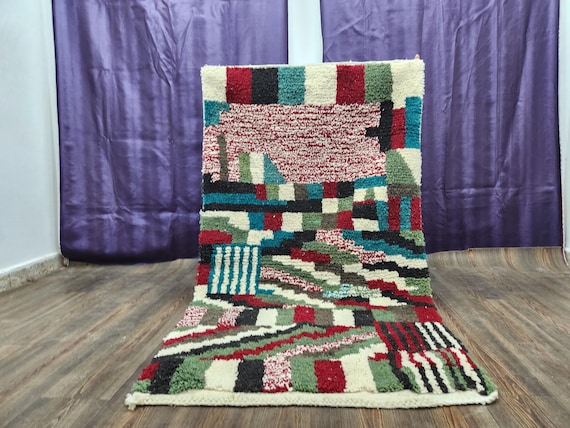 Moroccan Wool Rug: Handmade Berber Azilal - Colorful Tribal Patterns