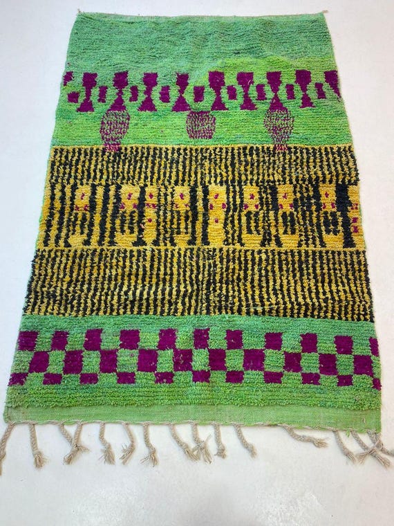 Berber Wool Rug: Emerald Green Moroccan Style (Handmade, Fringed)
