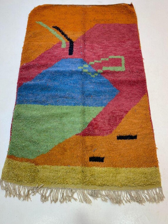 Handmade Wool Boujaad Rug: 9x12 Plush Moroccan Carpet