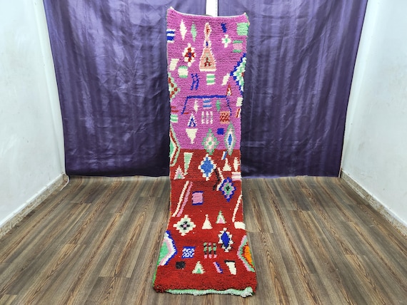 Moroccan Runner Rug: Handwoven Wool - Boho Multi-Color Design