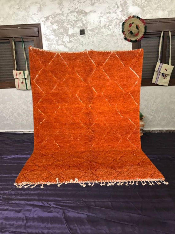 Berber Wool Rug: Moroccan Handmade, Orange Diamond - Soft Texture