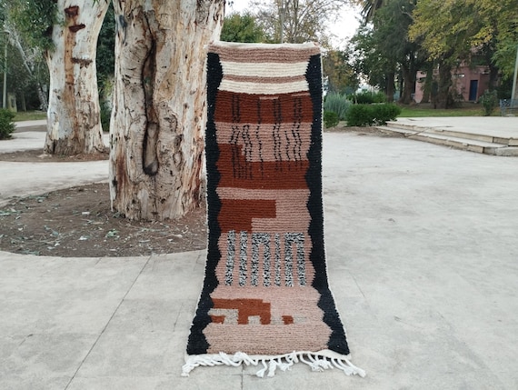 Moroccan Style Wool Runner Rug - Hand-Knotted, Earth Tone Colors