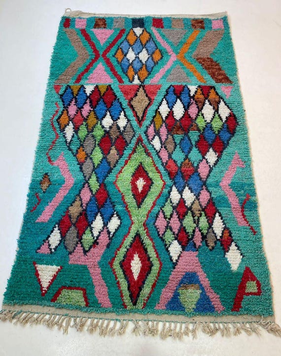 Moroccan Berber Wool Rug: Pastel Geometric, Handwoven 4x6 Carpet