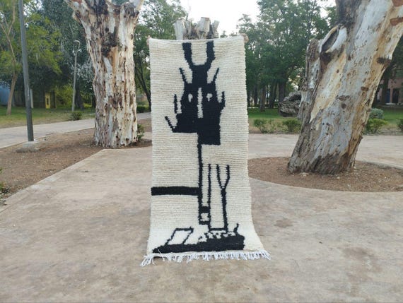 Moroccan Berber Wool Rug, Black and White Boho (Handmade, Soft)