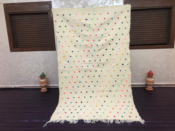 Handwoven Berber Wool Rug - Moroccan Kilim, Colorful Geometric Design