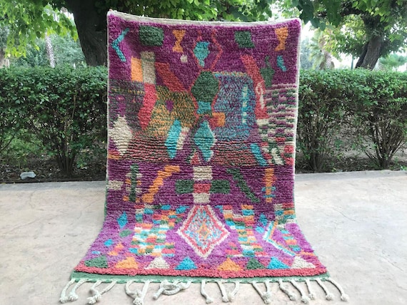 Berber Rug: Lavender and Blue Wool (Round, Fringe, Moroccan Style)