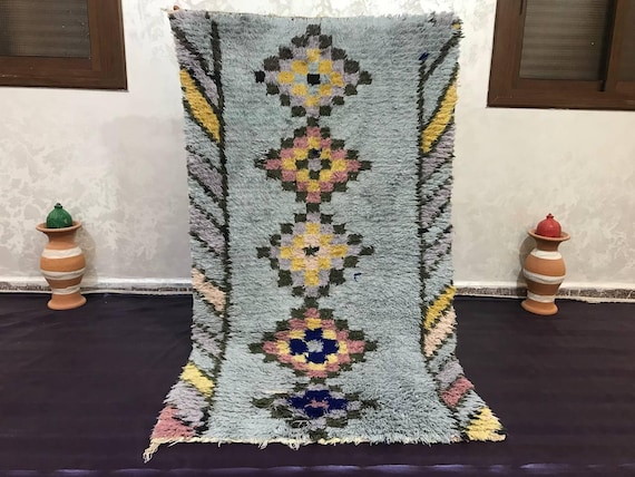 Moroccan Runner Rug: Handwoven Boucherouite Cotton (5x2 ft, Vintage)